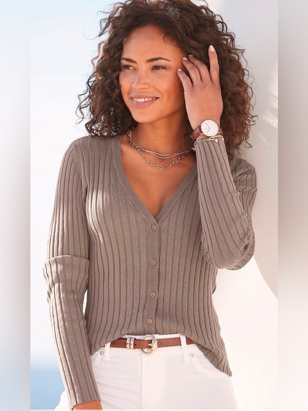 NEW Lascana Fitted Button Down Ribbed Cardigan 4/6 Small $65